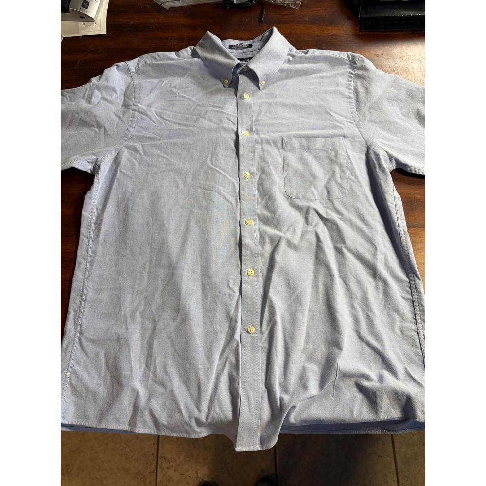 Chaps Mens Short Sleeve Oxford Shirt Blue Wrinkle Free Classic Fit 15-15.5 32/33